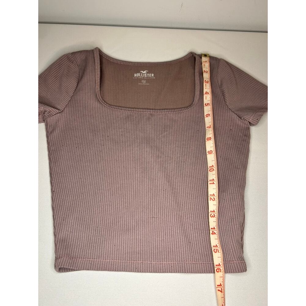 Hollister Ribbed Crop Top XS Pink Short Sleeve Fitted Baby Tee - Picture 4 of 5